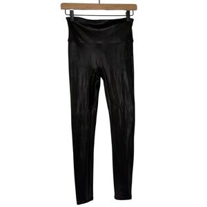 Spanx Faux Leather Leggings Black High Waisted Petite Medium